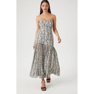 Forever 21 Womens Chiffon Snake Print Mermaid Dress Size Large Strapless Maxi
